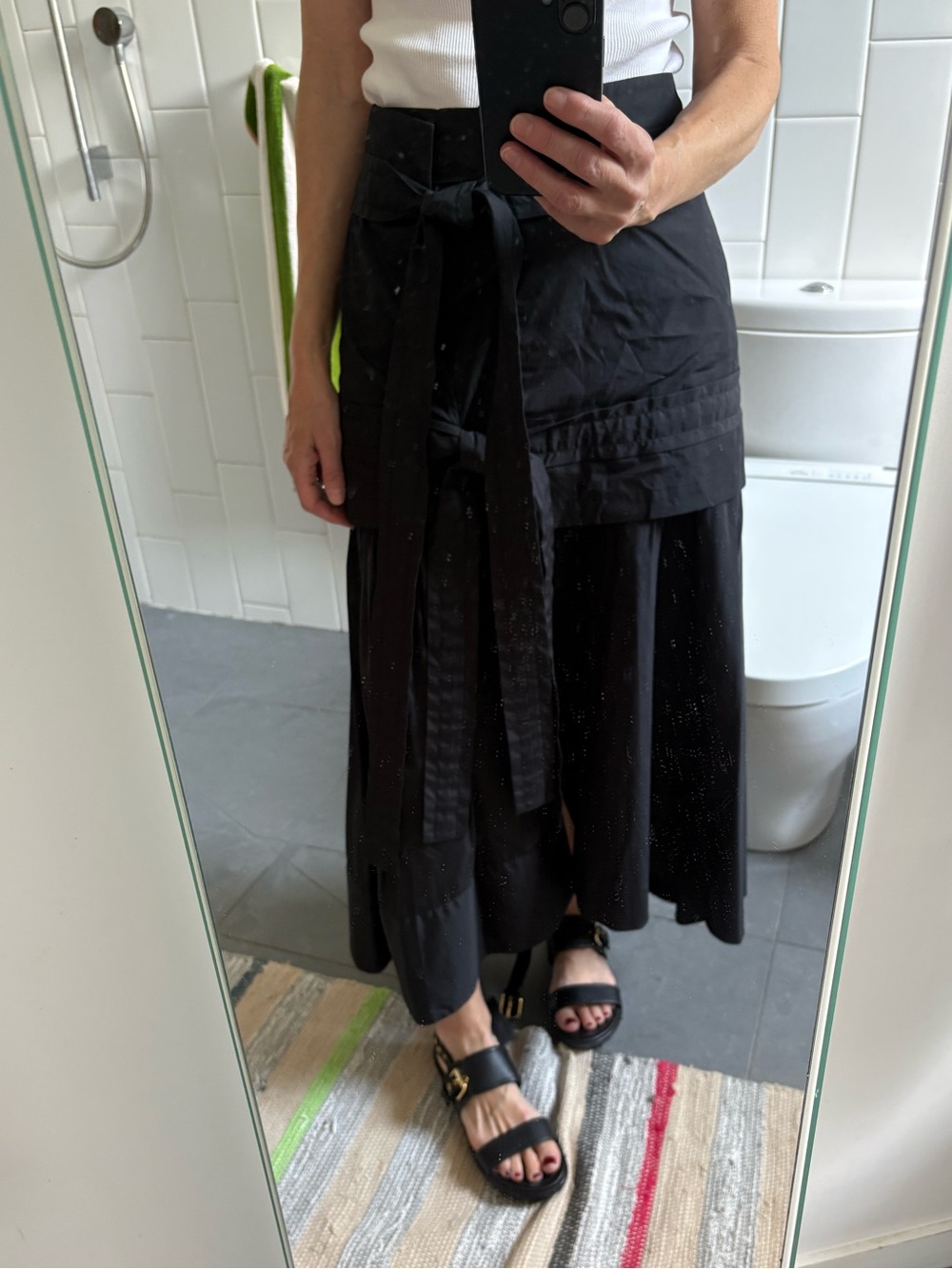 3.1 Phillip Lim Black Cotton Maxi Skirt with Wrap/Tie overlay